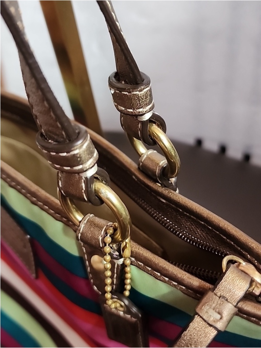 Coach Legacy Striped Tote EUC with Metallic Gold Trim - Picture 7 of 11
